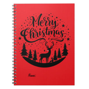 Classic Merry Christmas Deer and Tree Design Art Notebook
