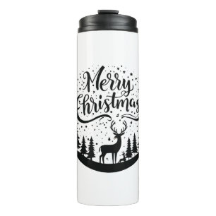 Classic Merry Christmas Deer and Tree Design Art Thermal Tumbler