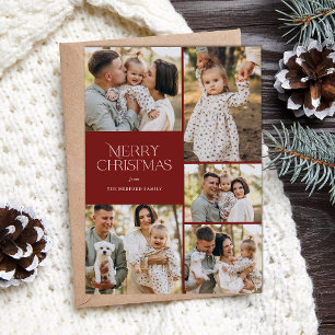 Classic Merry Christmas Five Photo Floral Back Holiday Card