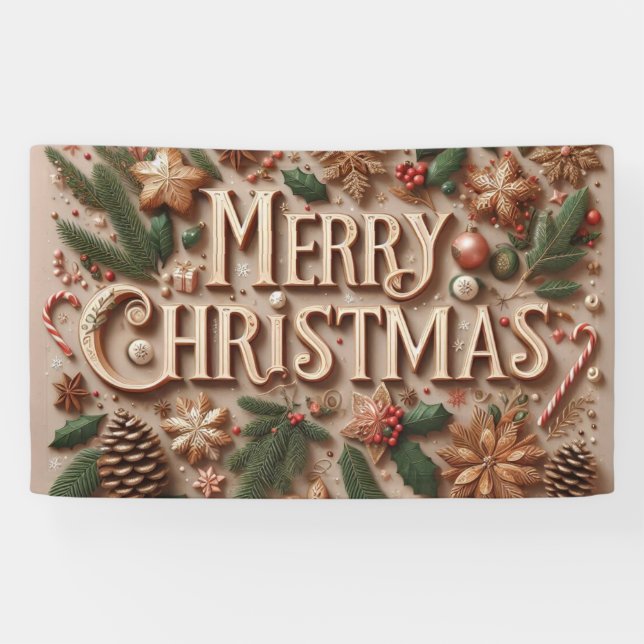 Classic Merry Christmas greenery  Banner (Horizontal)