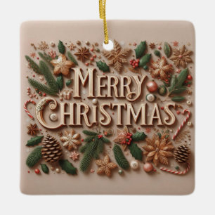 Classic Merry Christmas greenery Ceramic Ornament
