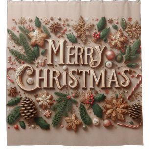 Classic Merry Christmas greenery  Shower Curtain