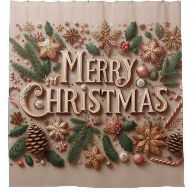 Classic Merry Christmas greenery  Shower Curtain (Front)