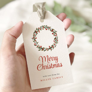 Classic Merry Christmas Holiday Wreath Gift Tags
