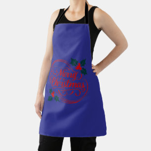 Classic Merry Christmas Holly Berry Holiday Art Apron