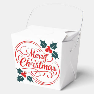 Classic Merry Christmas Holly Berry Holiday Art Favour Box