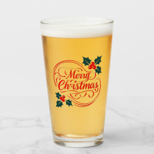Classic Merry Christmas Holly Berry Holiday Art Glass