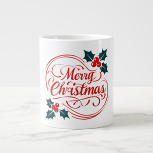 Classic Merry Christmas Holly Berry Holiday Art Large Coffee Mug