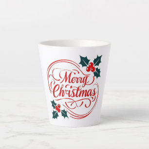 Classic Merry Christmas Holly Berry Holiday Art Latte Mug