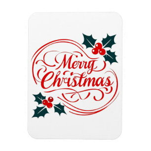 Classic Merry Christmas Holly Berry Holiday Art Magnet