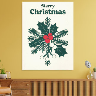 Classic Merry Christmas Holly Canvas Print