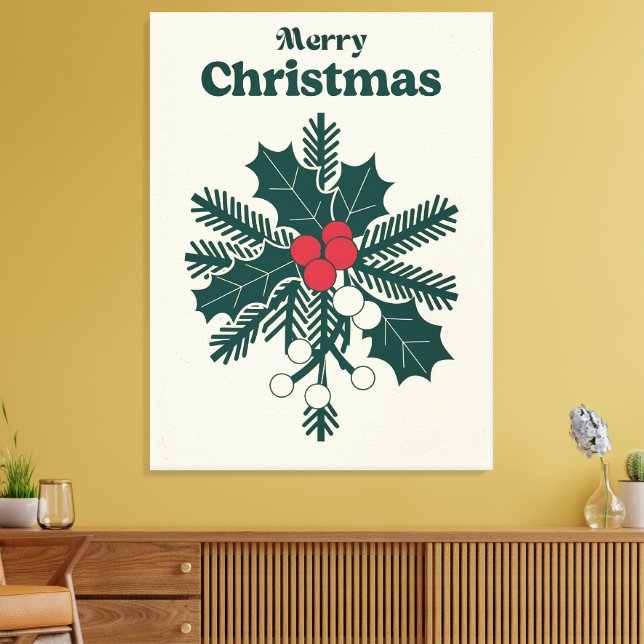 Classic Merry Christmas Holly Canvas Print (Insitu(LivingRoom))