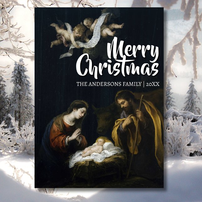 Classic Merry Christmas Nativity Murillo Holiday Card (Creator Uploaded)