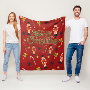 Classic Merry Christmas Nutcracker Holiday Fleece Blanket