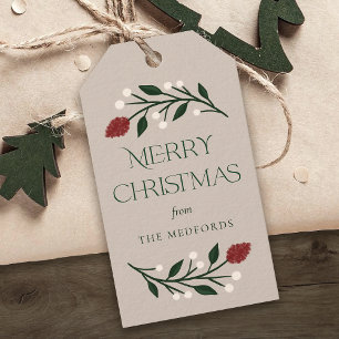 Classic Merry Christmas Personalised Floral  Gift Tags