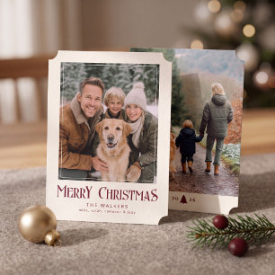 Classic Merry Christmas Photo - Cream & Burgandy Holiday Card