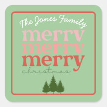 Classic Merry Christmas Pine Trees Green Red Name