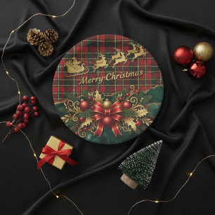 Classic Merry Christmas Plaid Design Paper Plate