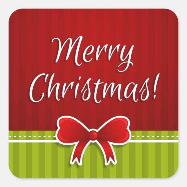 Classic Merry Christmas Red Green Design Square Sticker (Front)