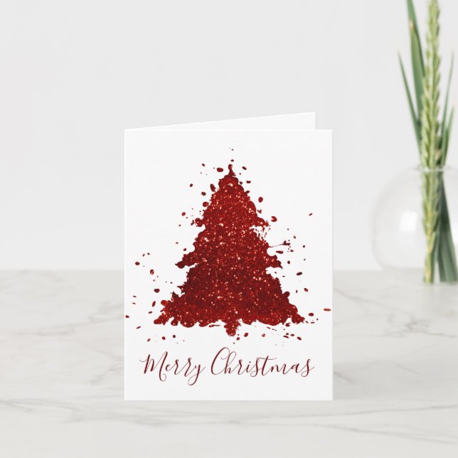 Classic Merry Christmas | Rich Crimson Red Tree Holiday Card (Front)