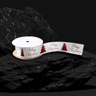 Classic Merry Christmas Rich Crimson Red Tree Satin Ribbon