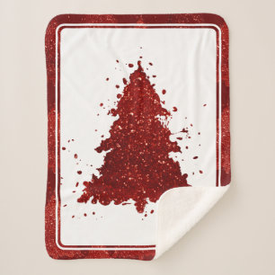 Classic Merry Christmas   Rich Crimson Red Tree Sherpa Blanket