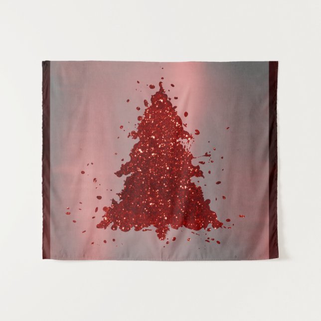 Classic Merry Christmas | Rich Crimson Red Tree Tapestry (Front (Horizontal))