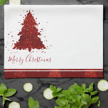 Classic Merry Christmas | Rich Crimson Red Tree Tea Towel<br><div class="desc">Tis the season to decorate and entertain! Modern, dark, and moody abstract holiday tree and hand-lettered "Merry Christmas" in with a rich, luxe palette. This elegant festive design features a whimsical sparkly Christmas tree with a frisky paint splatter enhanced with faux metallic glitter. For other colours or matching products, please...</div>