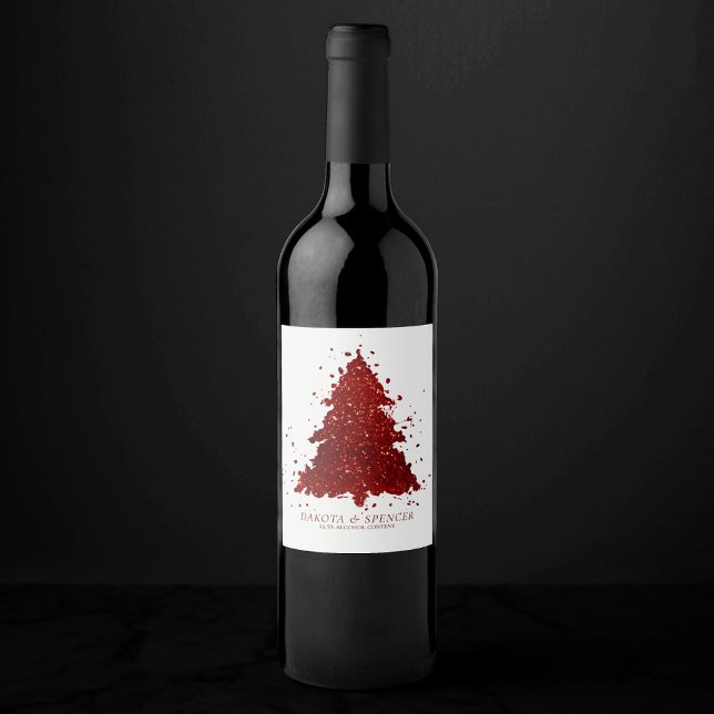 Classic Merry Christmas | Rich Crimson Red Tree Wine Label (Creator Uploaded)