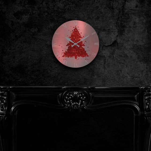 Classic Merry Christmas | Rich Festive Crimson Red Round Clock (Creator Uploaded)