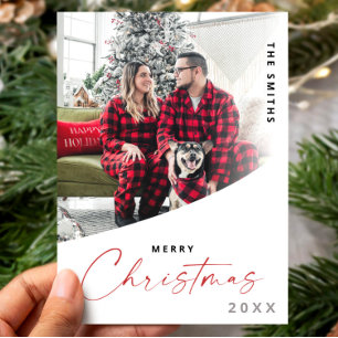 Classic Merry Christmas script one photo modern Holiday Card
