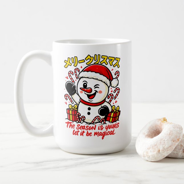Classic Merry Christmas Snowman Mug Elegant Festiv (With Donut)