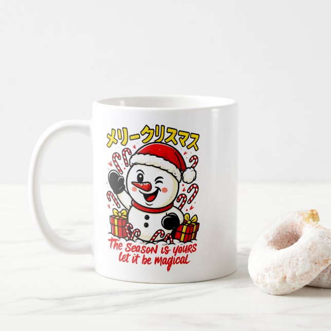 Classic Merry Christmas Snowman Mug Elegant Festiv (With Donut)