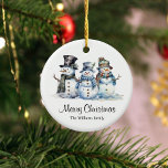 Classic Merry Christmas Watercolor Snowman Ceramic Tree Decoration<br><div class="desc">Elevate your Christmas celebration with our festive ceramic ornament, adorned with a cheerful snowman family and the heartwarming message of 'Merry Christmas.' This ornament is thoughtfully designed to add a touch of festive charm to your holiday decor, making it the perfect companion to your seasonal celebrations. Customise the ornament with...</div>