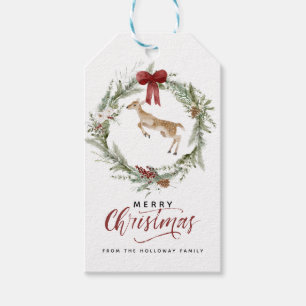Classic Merry Christmas Winter Holiday Wreath Gift Tags