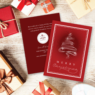 Classic Merry Sparkling Christmas Tree Business Holiday Card