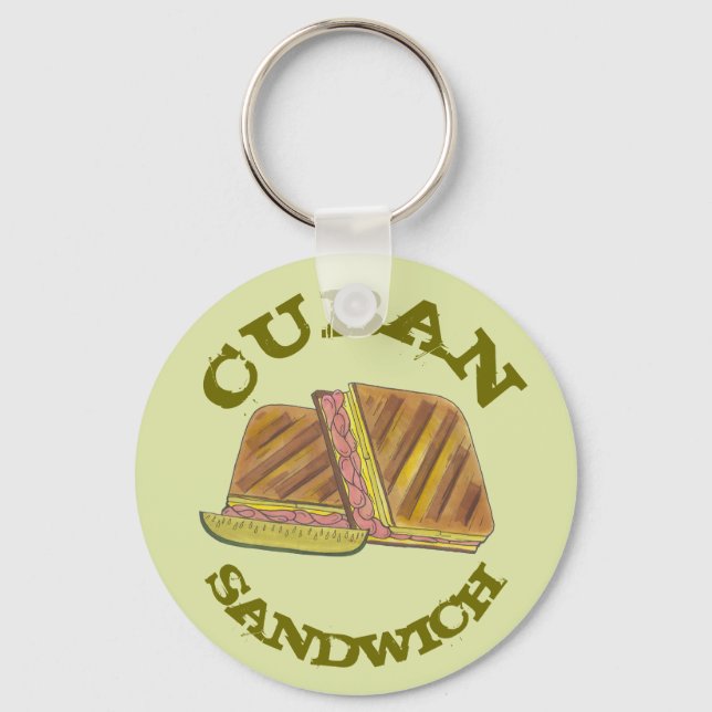 Classic Miami Cuban Sandwich Ham Pork Swiss Cheese Key Ring (Front)