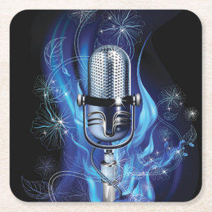 Classic Microphone Square Paper Coaster