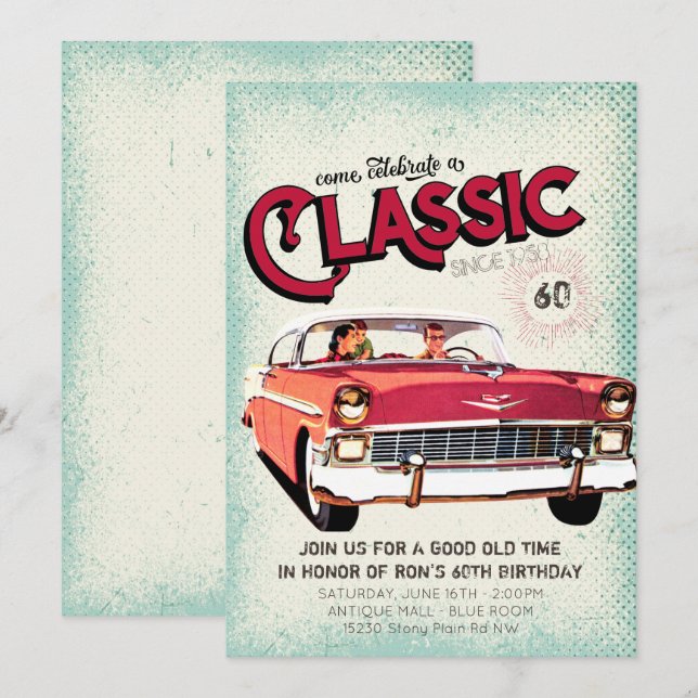 Classic Mid Century Car | Vintage 60th Birthday Invitation (Front/Back)