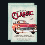 Classic Mid Century Car | Vintage 60th Birthday Invitation<br><div class="desc">'Come celebrate a classic' with this personalised 60th birthday invitation, perfect for anyone who is a lover of classic cars. Rev up your engines and roll on over, celebrate your guy’s event with this retro car birthday invitation! Add your custom wording to this design by using the "Edit this design...</div>