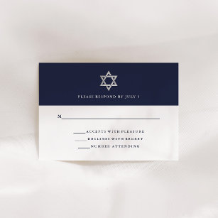 Classic Midnight Blue and White   Bar Mitzvah RSVP Card