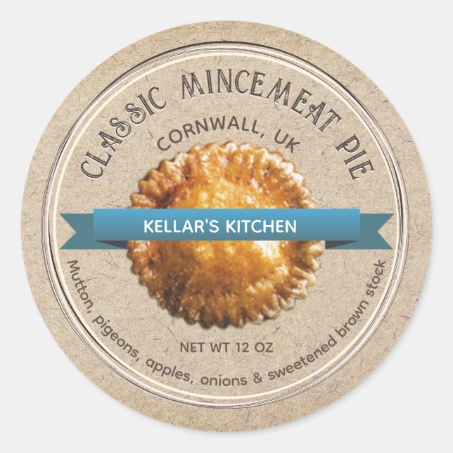 CLASSIC MINCEMEAT PIE Grunge Font Kraft Brown Classic Round Sticker (Front)