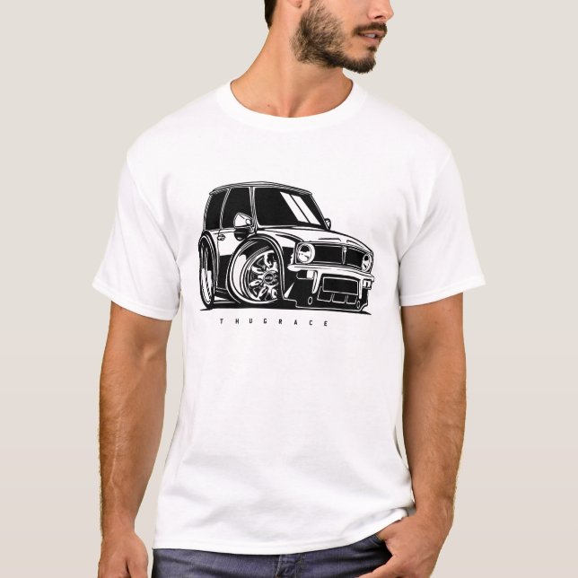 Classic Mini Clubman Toon Art Car Enthusiast T-Shirt (Front)