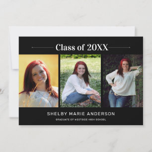 Classic Minimal 3 Photos 2022 Graduation Party Invitation