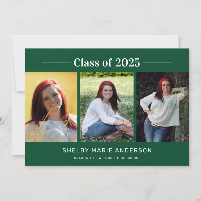 Classic Minimal 3 Photos 2025 Graduation Party Inv Invitation (Front)