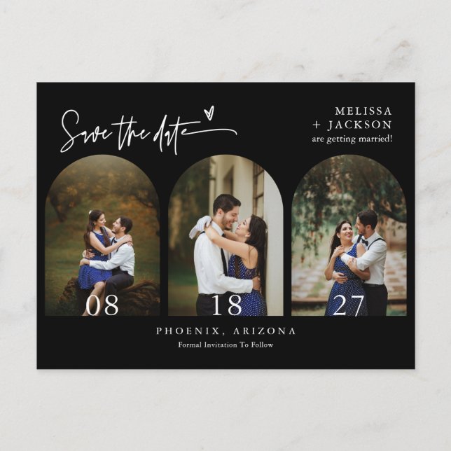 Classic Minimal Arch Photo QR Code Save the Date Postcard (Front)