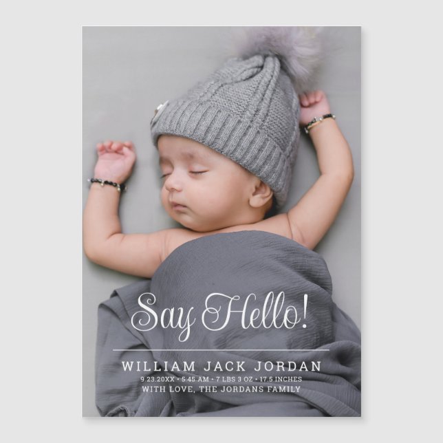 Classic Minimal Baby Annpoucement Magnetic Card (Front)