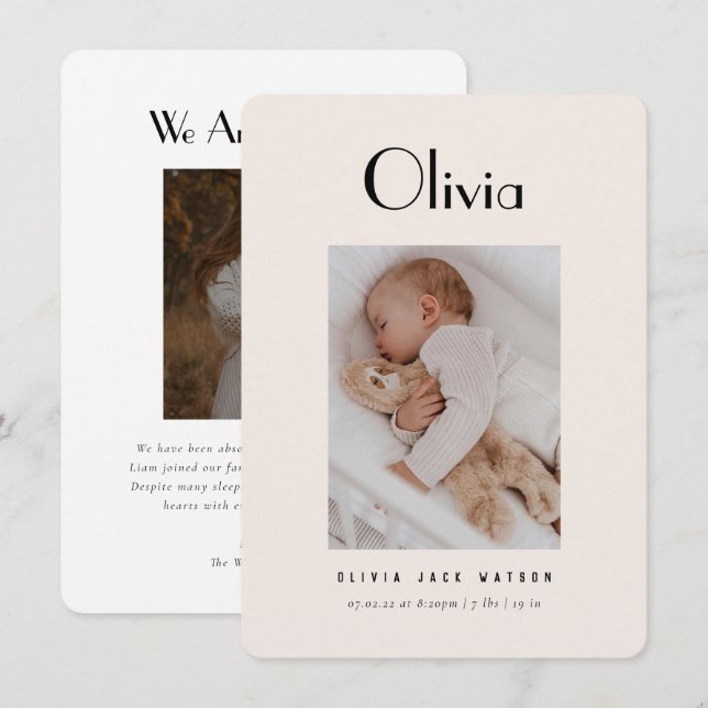Classic Minimal Baby Birth Announcement (Front/Back)