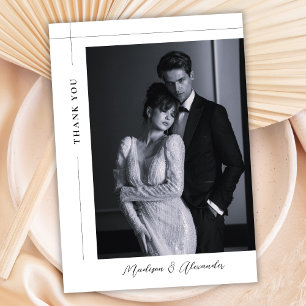 Classic Minimal Black and White Photo Wedding Thank You Card