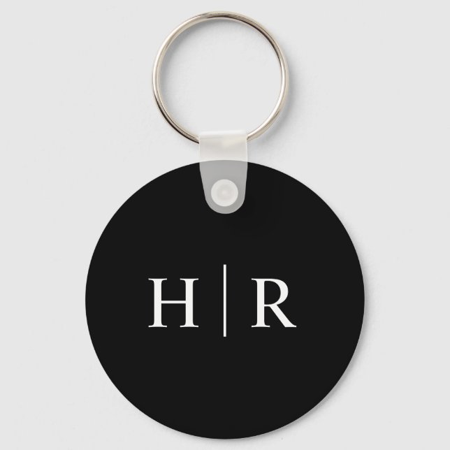 Classic Minimal Black White Monogram Key Ring (Front)